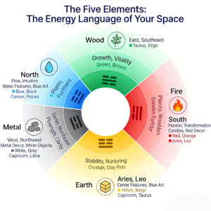 Bagua Map Zodiac overlay diagram showing nine life areas and corresponding zodiac signs