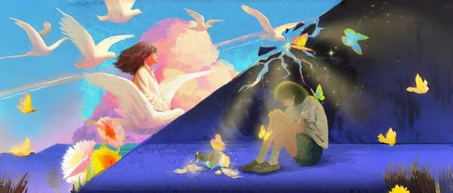 Healing Moon square Saturn an adult self embracing the inner child in a protective golden light