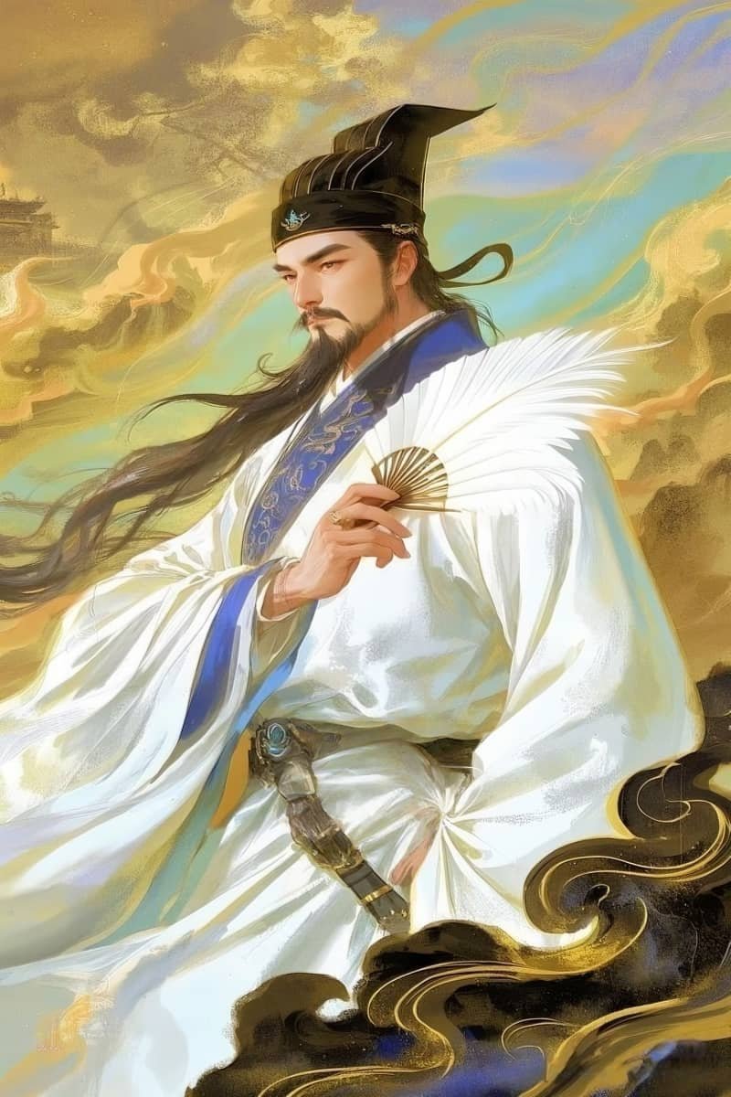 Zhuge Liang, the ancient Chinese relationship strategist, embodying Libra’s power of harmony-as-weapon and the art of balance.