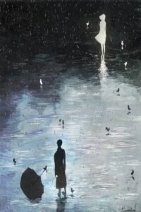 Visual representation of karmic relationships astrology showing two souls connected by a glowing cosmic soul contract and planetary nodes.